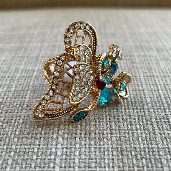 Fashion Women Ring Gold Tone Jewelry Multi Color Crystal Accent Butterfly Size 8 - Picture 5 of 13